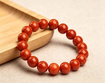 Natürliche Nanhon Achat Armband | Handgemachte rote Achat Perlen Stretch Armband | Echter Edelsteinschmuck | Geschenk für Sie