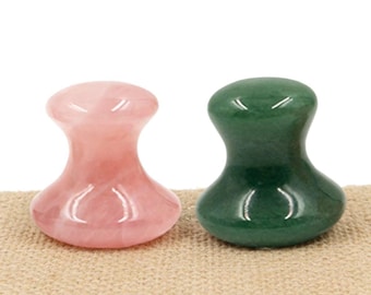 Natural Rose Quartz or Green Aventurine Mushroom Massager | Face & Body Lifting Tool | Hand-Polished Crystal Gua Sha | Spa Self-Care Gift