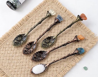 Vintage Crystal Spoon | Natural Gemstone Tea Spoon | Antique Style Coffee Spoon | Witchy Altar Decor | Spiritual Gift