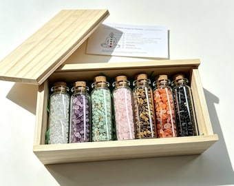 7 Chakra Crystal Set, Natural Gemstone Meditation Kit, Crystal Balance Collection, Healing Crystal Gift Set with Wooden Box
