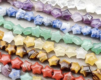 Natural Gemstone Star Beads, 5 Point Star Crystal Beads, DIY Jewelry Making Supplies, Gemstone Charms, Meditation Decor, 21pcs