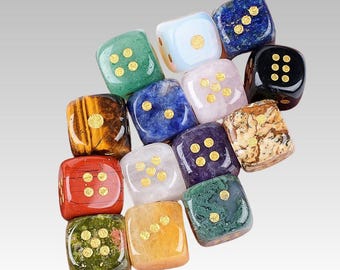 Natural Gemstone Dice Set 15mm | Semi Precious Crystal D6 Dice | Polished Rounded Corners | Board Game & RPG Dice