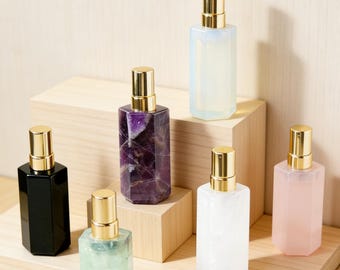 Natural Crystal Perfume Bottle – 8ml Spray Vial, Gold Cap,  Empty Container for Essential Oils or Mists, No Perfume Included