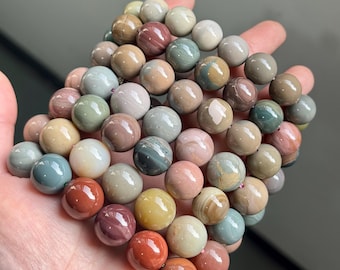 Natural Alashan Agate Bracelet, 6.57" Wrist, Handmade Colorful Agate Beads, Boho Gemstone Jewelry, Rustic Meditation Bracelet