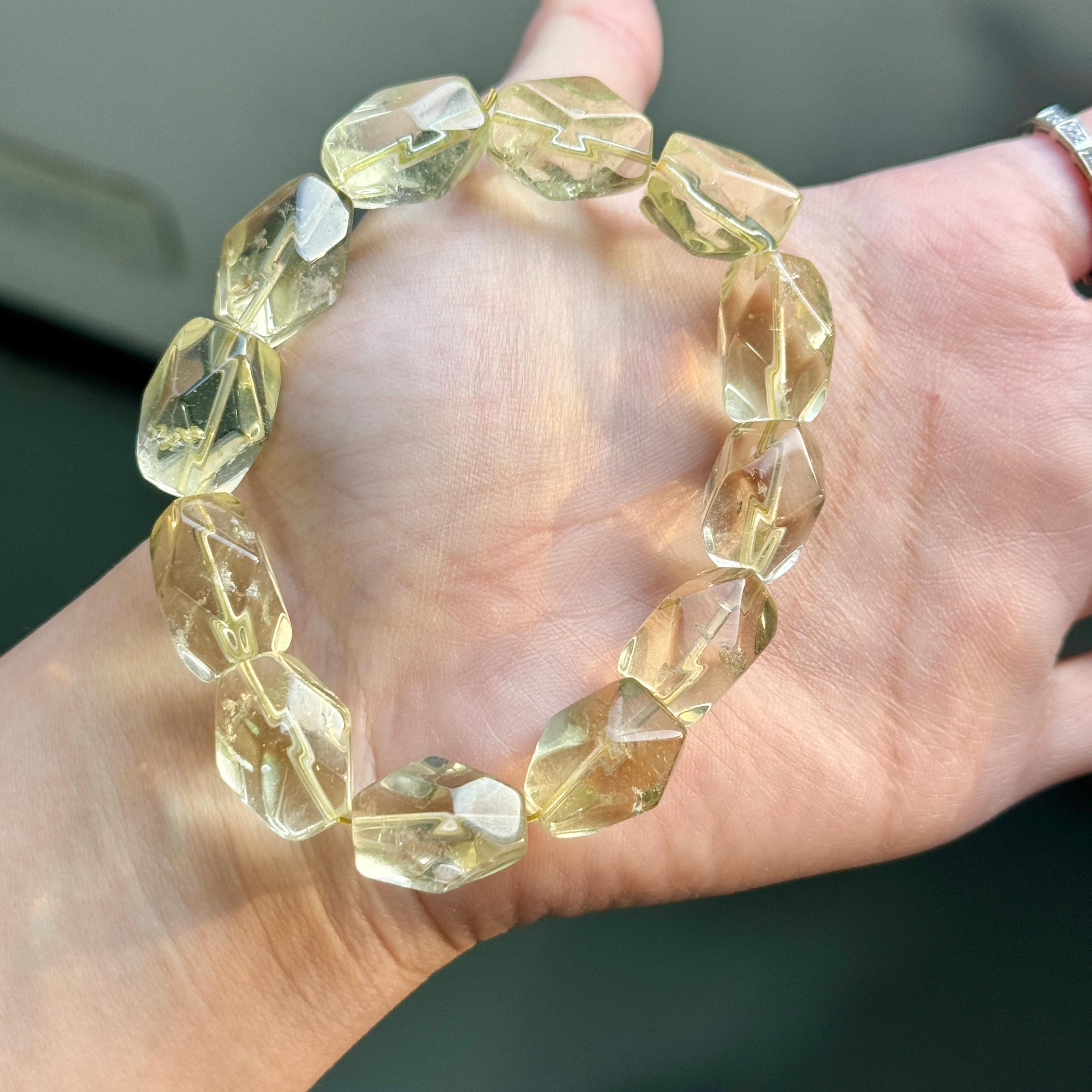 天然シトリンのファセットブレスレット | 925ストレッチジェムストーン 