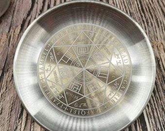 Stainless Steel Symbol Plate | Sacred Geometry Dish | Altar Offering Plate | Witchcraft Ritual Tray | Spiritual Decor 14cm