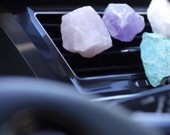 Natural Crystal Car Vent Clip | Amethyst, Rose Quartz, Citrine, Sunstone & More | Healing Stone Car Accessories