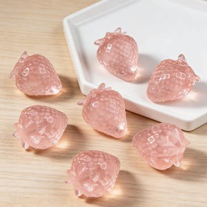 Pink Strawberry Crystal Decor, Cute Healing Stone Ornament, Aesthetic Desk Decor, Gift for Her, Sweet Fruit Figurine, Mini Collectible image 1