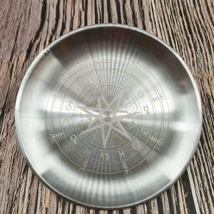 Edelstahl Symbol Platte | Heilige Geometrie Schale | Altar Opferplatte | Hexen-Ritual-Tablett | Spiritueller Decor 14 cm Bild 6