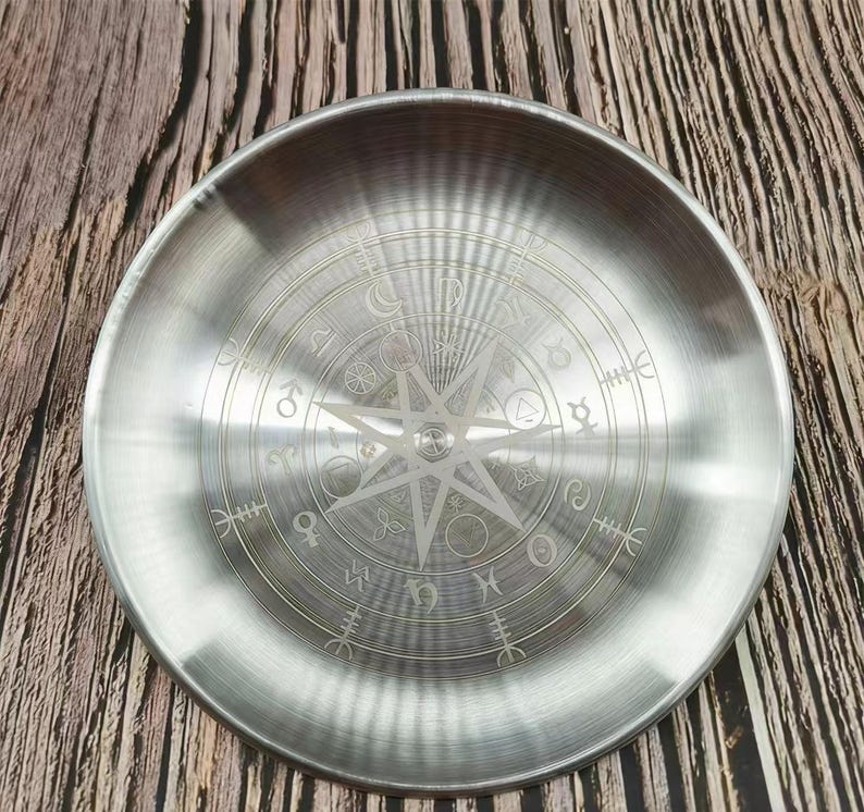 Edelstahl Symbol Platte | Heilige Geometrie Schale | Altar Opferplatte | Hexen-Ritual-Tablett | Spiritueller Decor 14 cm Bild 6