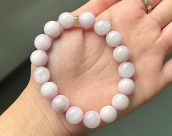 Natural Kunzite Bracelet 11-12mm | Lavender Kunzite Beaded Bracelet | Healing Crystal Jewelry | Handmade Custom Size Bracelet Gift