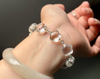 AAA Natural Clear Quartz Star Bracelet, 925 Sterling Silver, 14mm Crystal Stars, Handmade Luxury Gemstone Jewelry, Celestial Gift