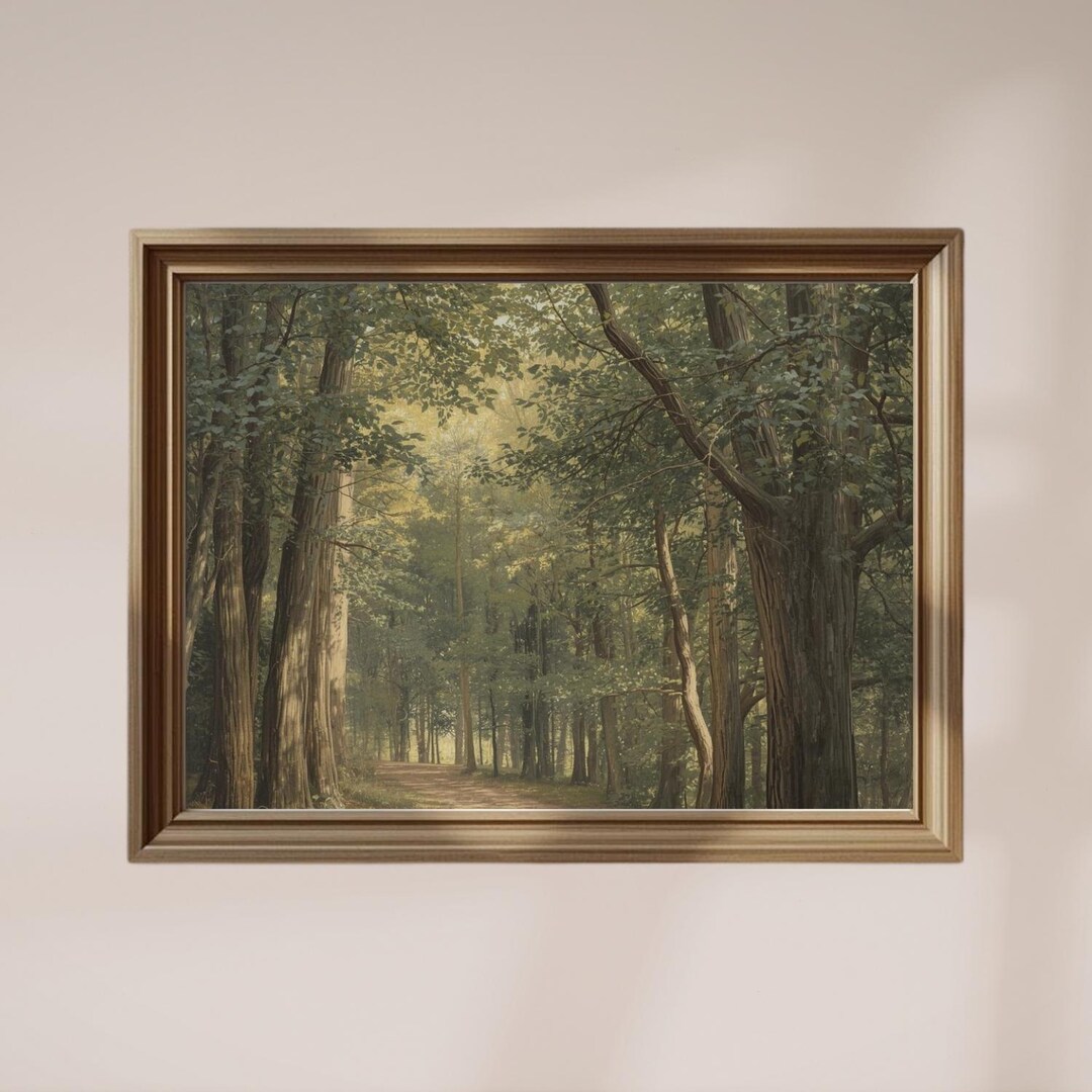 Vintage Forest Path Print, Woodland Landscape Painting, Cottagecore ...
