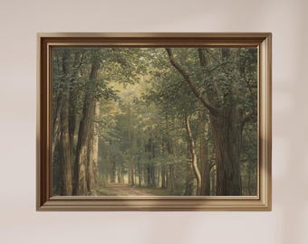 Vintage Forest Path Print, Woodland Landscape Painting, Cottagecore Wall Art (Digital Download)