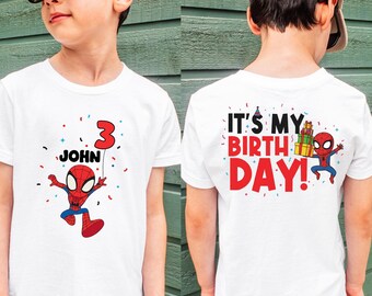 Custom Spider Birthday Shirt Superhero Spidey Birthday Shirt Personalized Birthday Shirt Kids Birthday Boy Shirt Birthday Custom Age Name