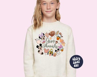Kids Thanksgiving Sweatshirt Mickey And Friends Sweater Give Thanks Sweater Fall Disney Tis The Season Disneyland Matching Family Sweaters