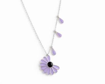 Purple Daisy Necklace Valentines Gift Gold Flower Pendant Jewelry for Her