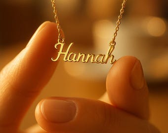 14K Gold Cursive Name Necklace: Personalized Plate Jewelry