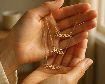 14K Gold Cursive Name Necklace: Personalized Plate Jewelry
