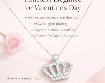 Valentines Crown Necklace Gold Plated Crystal Pendant Gift for Her