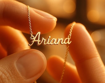 14K Gold Cursive Name Necklace: Personalized Plate Jewelry PAS111CH