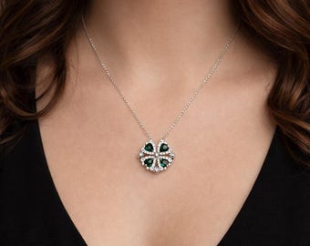 14K Gold Emerald Clover Necklace PASVCH Lucky Four Leaf Pendant Elegant Gift