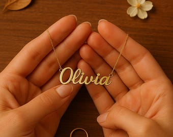 14K Gold Cursive Name Necklace: Personalized Plate Jewelry