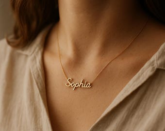 14K Gold Cursive Name Necklace: Personalized Plate Jewelry