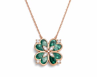 Emerald Clover Heart Necklace Valentine Gift for Her Lucky Love Jewelry