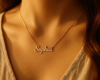 14K Gold Cursive Name Necklace: Personalized Plate Jewelry ıcon010