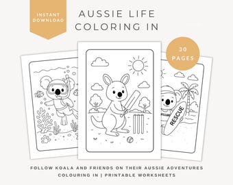 Aussie Animals Coloring In Pages | Printable Australian Animals | Digital Download | 30 Pages
