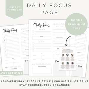 ADHD-vriendelijke dagelijkse focuspagina | Dagplanner | Productiviteitsorganisator | Routinemaker | Direct downloaden