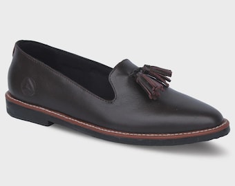 Damen Leder Slip-On Loafers K01 Braun Handgefertigte Benutzerdefinierte Schuhe