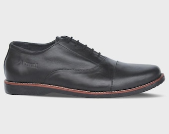 Men's Leather Oxford Shoes A13 Black Office Handmade Custom Shoes