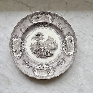 Antique Transferware Black and White Plate
