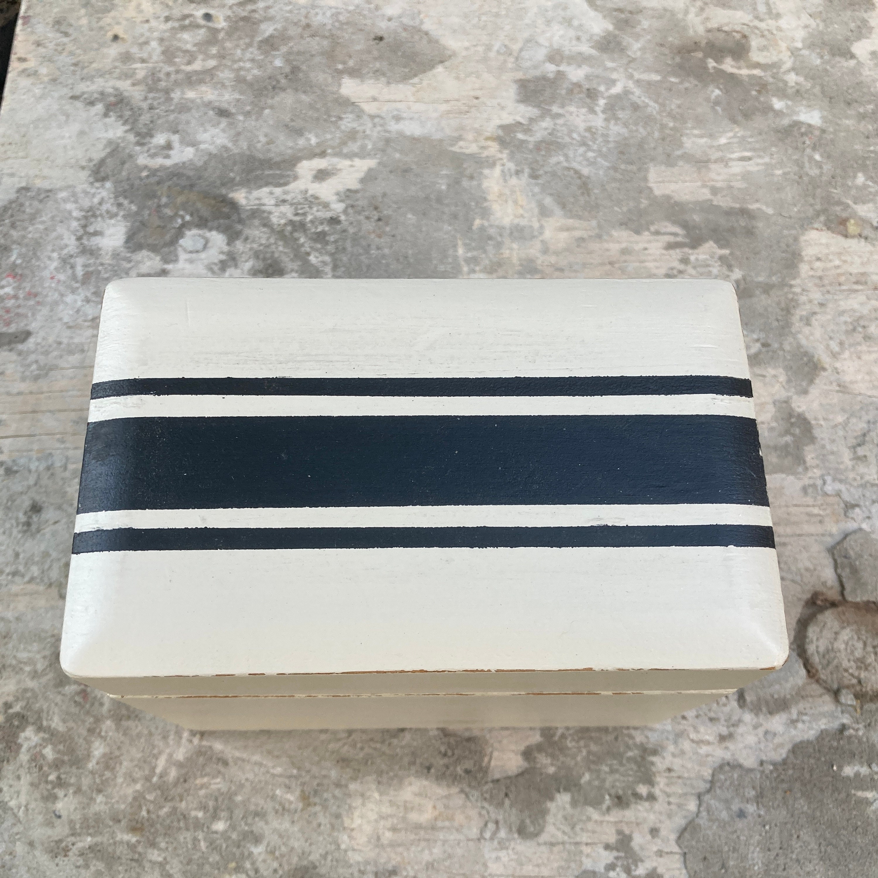 Recipe Box White and Black Stripe Wood Etsy