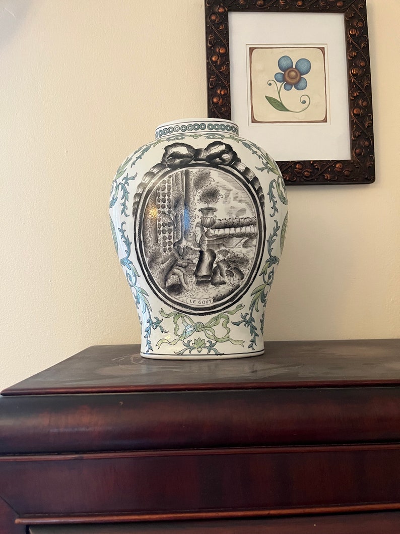 Chinoiserie Ginger Jar Temple Jar Vase Macau Transferware Etsy