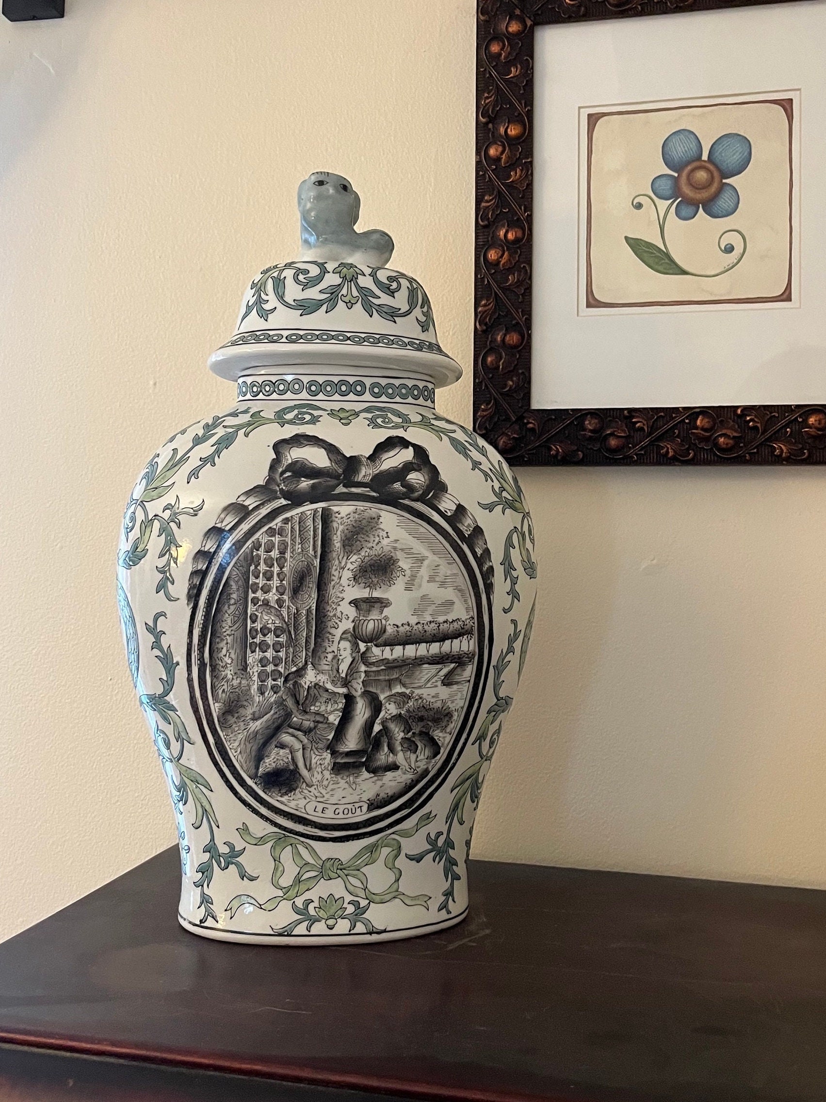 Chinoiserie Ginger Jar Temple Jar Vase Macau Transferware Etsy