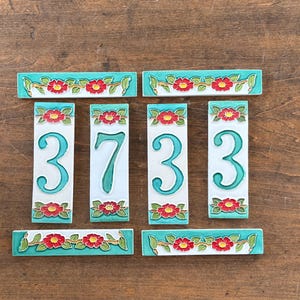 Ceramic House Numbers 3733 with Floral Border Tiles