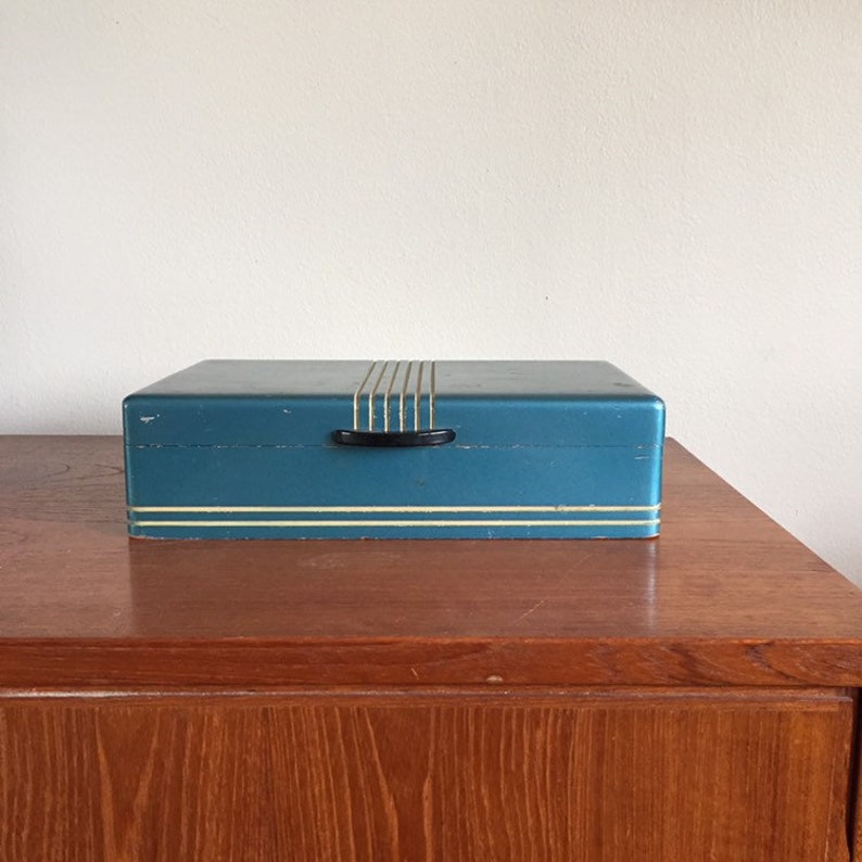 Vintage Art Deco Lined Dresser Box Robins Egg Blue Etsy