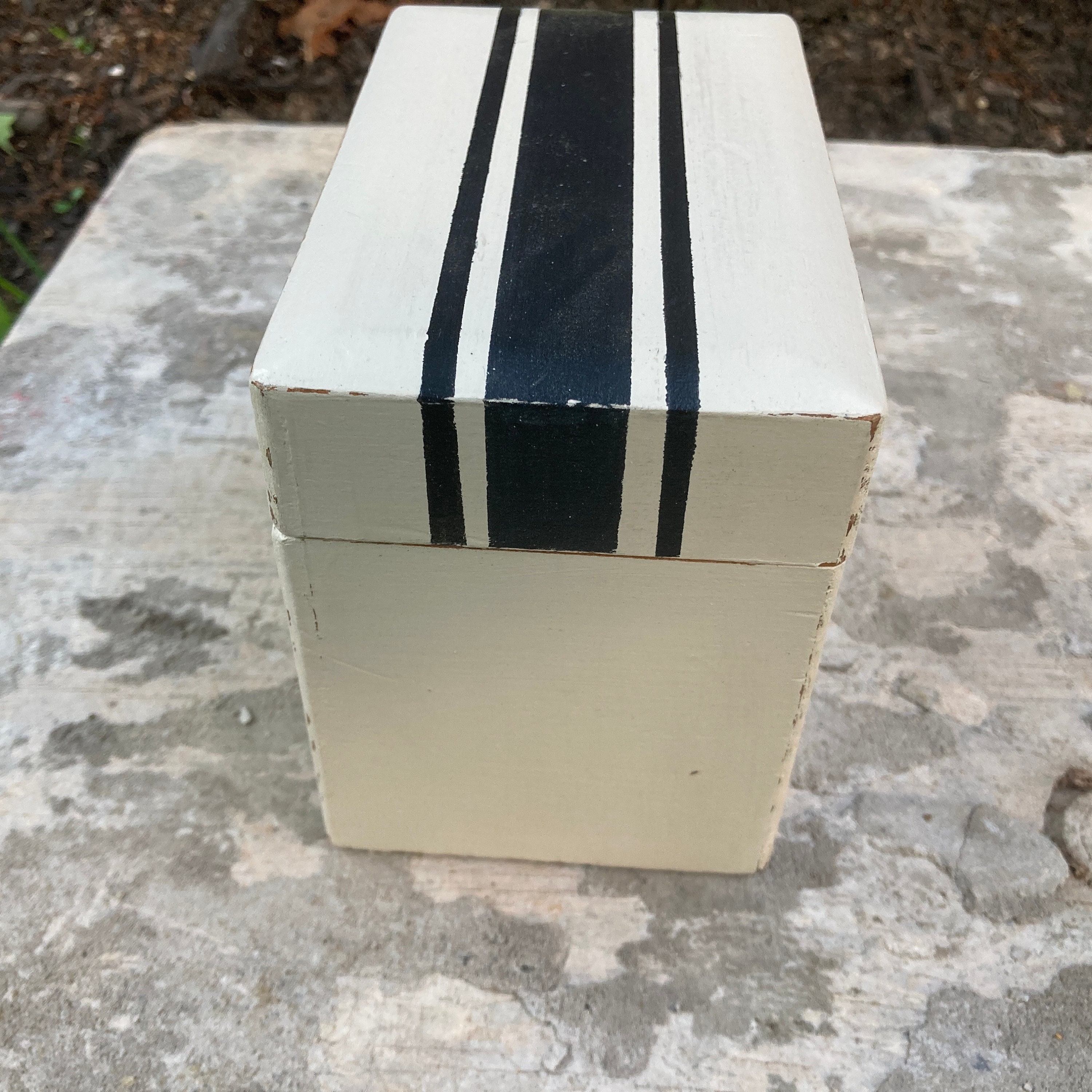 Recipe Box White and Black Stripe Wood Etsy