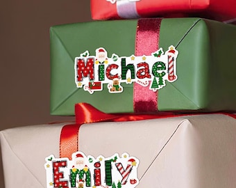 Personalized Christmas-themed Gift Stickers, Custom Name Cute Christmas Decoration & Party Favors for Kids Waterproof Stickers