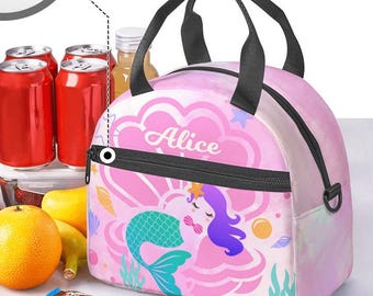 Personalized Mermaid Lunch Bag for Kids Custom Name Warm and Large Capacity Gifts for Girls Toddler Mermaid Lunch Bag Back to School