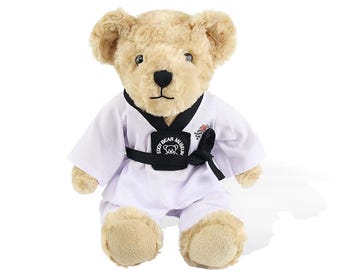 Personalized Taekwondo Suit Plush Bear - Customized Name, Gift for Children, Christmas Gift, Taekwondo Gift, Birthday Gift, Black Belt Gift