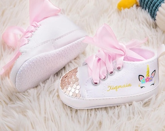 Personliga Baby Girl Fantasy Unicorn Paljett Småbarns Promenadskor Anpassat Namn Baby Shower Födelsedagspresent Nyfödd Julklappar