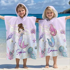 Personalized Fantasy Mermaid Soft Hooded Beach Towel Custom Name Preppy Girls Pool Towel Beach Party Essentials