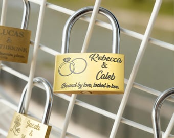 Personalized Ring Heart Brass Love Padlock Key Set Custom Names and Text Wedding Engagement Anniversary Valentine's Day Gift for Couples