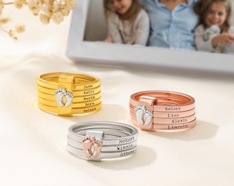 Personalized Foot Stacking Rings with Engraved Custom 2-5 Names Family Jewelry Christmas Birthday Gift for Mom Grandma