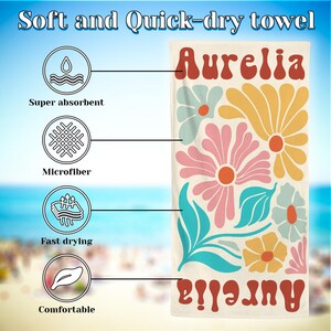 Personalized Floral Quick-Dry Extra-Large Beach Towel | Custom Name | Travel Essential | Birthday | Summer Vacation | Gift for Women image 11