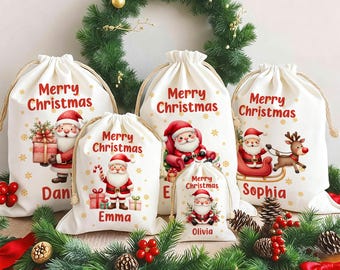 Personalisierte Weihnachtsmann Schneeflocke Kordelzug Weihnachtsgeschenk Tasche - Benutzerdefinierter Name, Perfekt für Kinder & Familie Weihnachtsgeschenke, Urlaub Geschenk Tasche